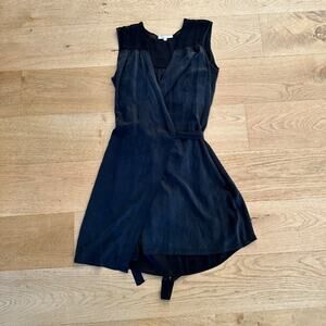 Les Petites - Sleeveless Wrap Style Silk Mini Dress in Black